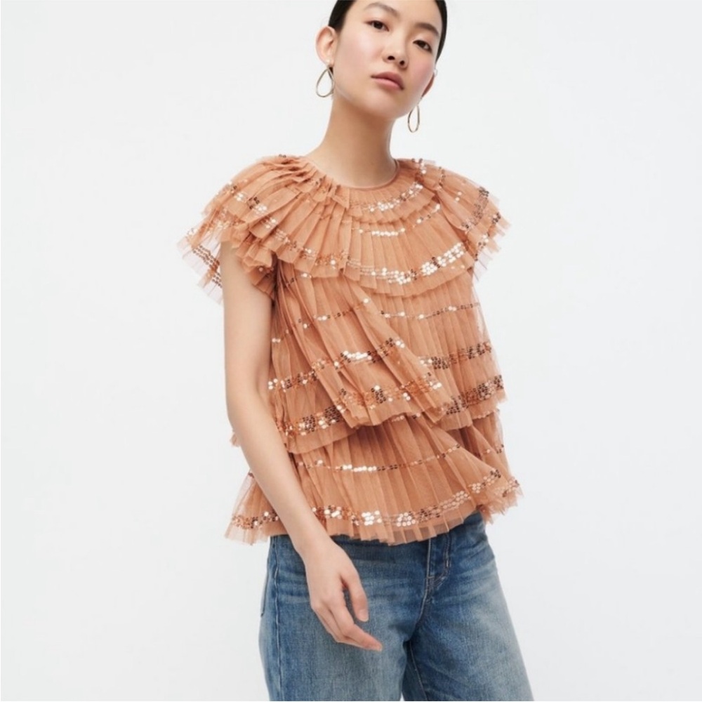 J.Crew Collection sequin tulle tiered ruffle top Small